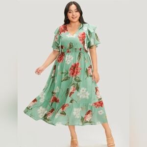 Bloom Chic Flutter Sleeve Ditsy Floral Pocket Split Size 24